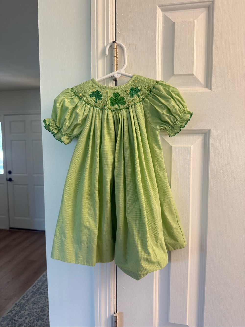 Smocked Puff-Sleeve Kids Dress in Light Green